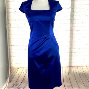 JAX Blue Satin Cocktail Sheath Knee Length Dress